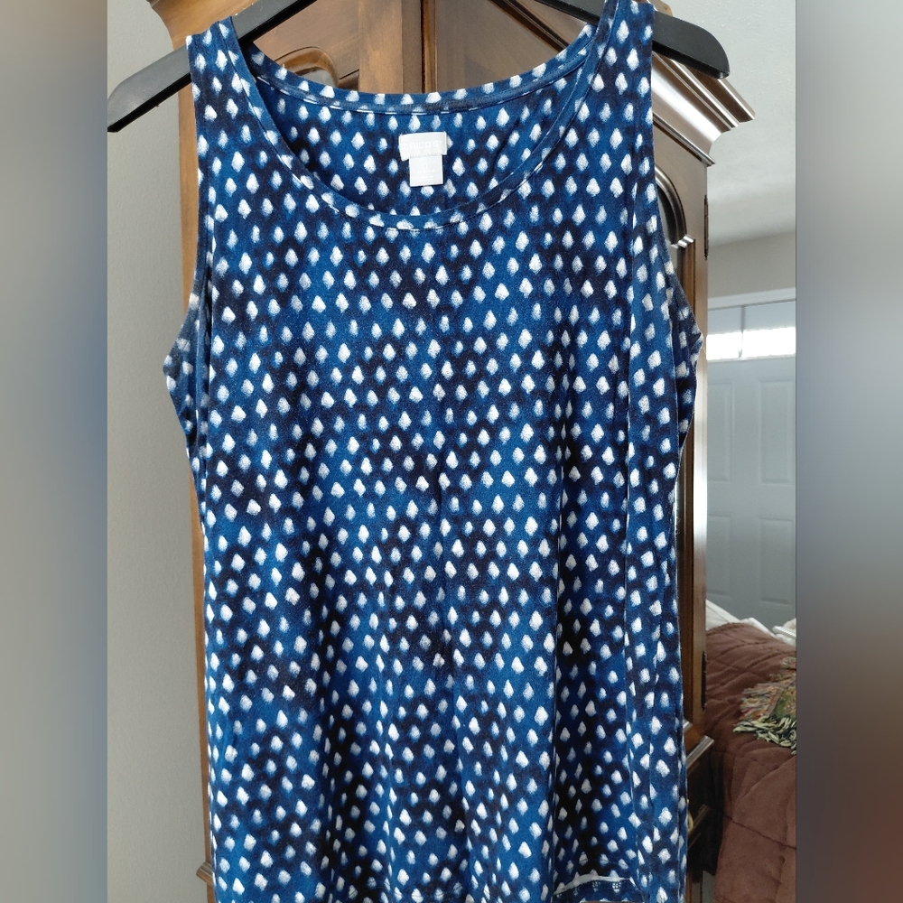 Chico's Navy and White Patterned Tank Top